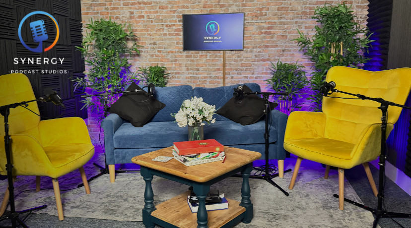 Sofa + Yellow Chairs + Brick Wall